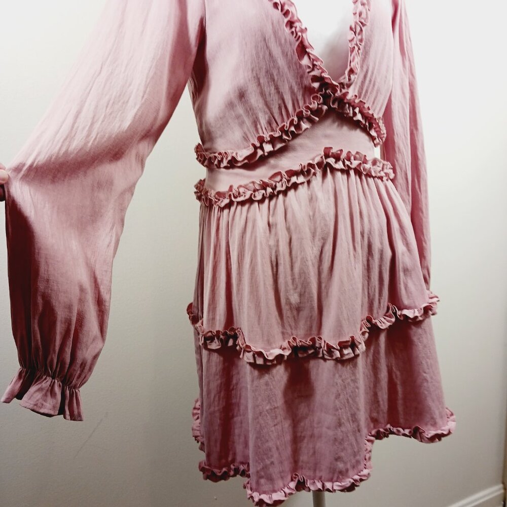 Mi Ami, Pink, Mini, Coquette Dress, Size Small. Ruffled A-line, Deep V Neckline - Picture 9 of 16